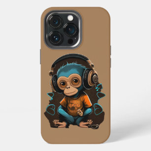 Cute Monkey Listening Music, Music Immersed Monkey iPhone 13 Pro Case