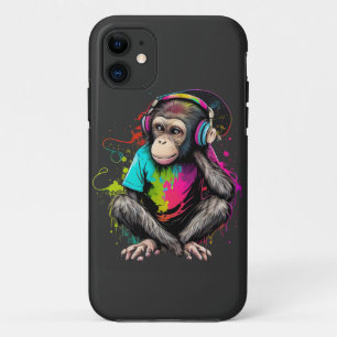 Cute Monkey Listening Music, Music Obsessed Monkey iPhone 11 Case
