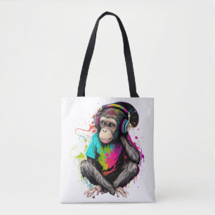 Cute Monkey Listening Music, Music Obsessed Monkey Tote Bag