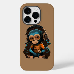 Cute Monkey Listening to Music with Headphones Case-Mate iPhone 14 Pro Case