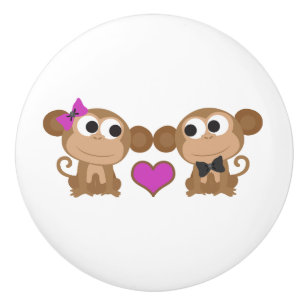 Cute Monkey Love Ceramic Knob