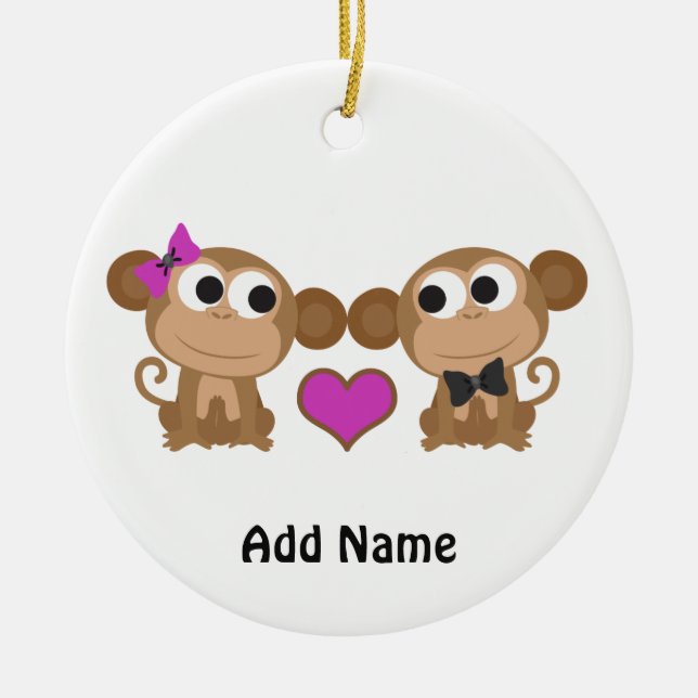 Cute Monkey Love Ceramic Ornament (Front)