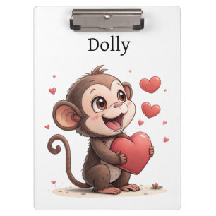 Cute Monkey Love Red Hearts Clipboard 