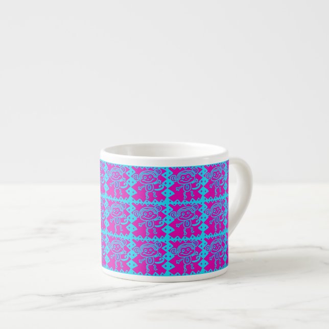 Cute Monkey Magenta Teal Animal Pattern Kids Gifts Espresso Cup (Front Right)
