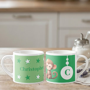 Cute monkey name initial green espresso cup