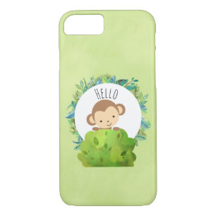 Cute Monkey Peeking Out from Behind a Bush Hello iPhone 8/7 Case