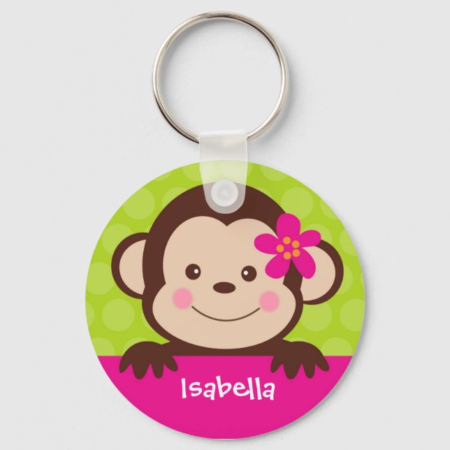Cute Monkey Personalised name Key chain Bag tag (Front)