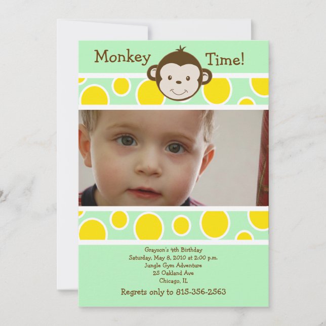 CUTE MONKEY *PHOTO* Birthday Invitation (Front)