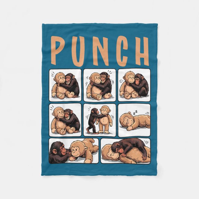 Cute monkey punch  fleece blanket (Front)