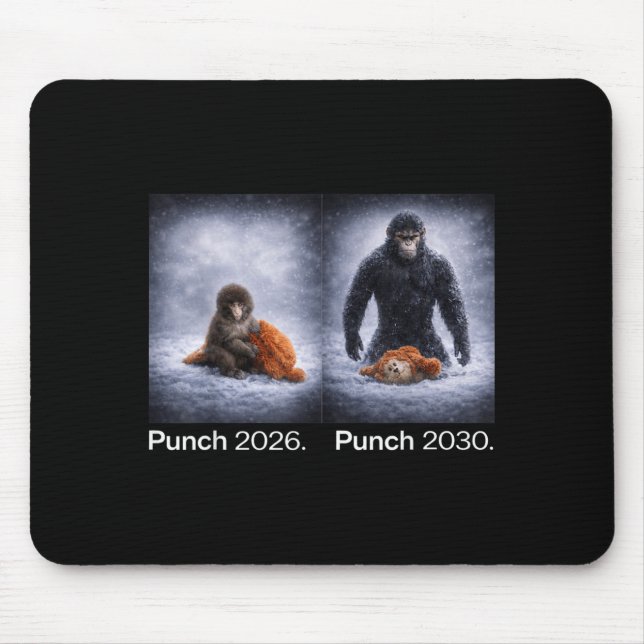 Cute monkey punch meme funny animal design  mouse pad (Front)