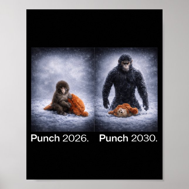 Cute monkey punch meme funny animal design  poster (Front)