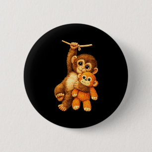 Cute monkey punch stuffed buddy plush hugging 6 cm round badge