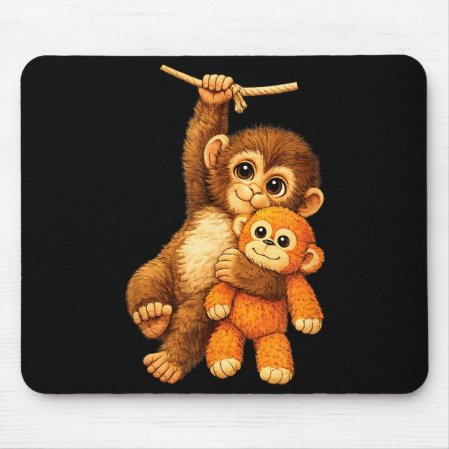 Cute monkey punch stuffed buddy plush hugging mouse pad (Front)