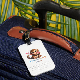 Cute Monkey Romantic Quote Illustration Luggage Tag