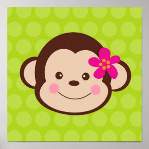 Cute Monkey Safari Nursery Kids wall art prints