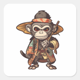 Cute Monkey Samurai Eye-catching Adorable Monkey  Square Sticker