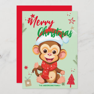Cute monkey santa Christmas Holiday Family name ki
