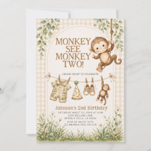 Cute Monkey See Monkey Two Neutral Monkey 2nd Invitation