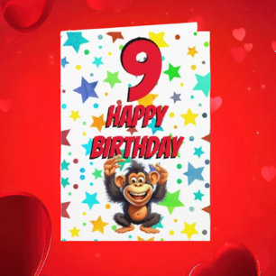 Cute Monkey Stars Birthday Card