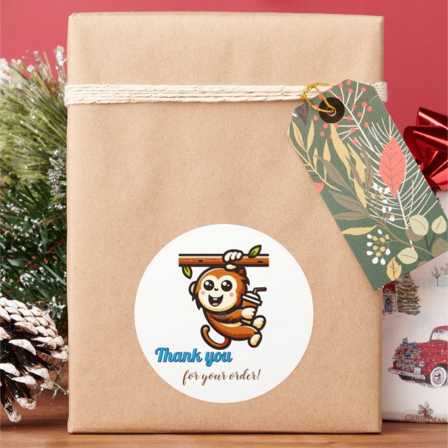 Cute Monkey Thank You Sticker (Holiday)