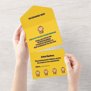 Cute Monkey Theme Boy Baby Shower  All In One Invitation