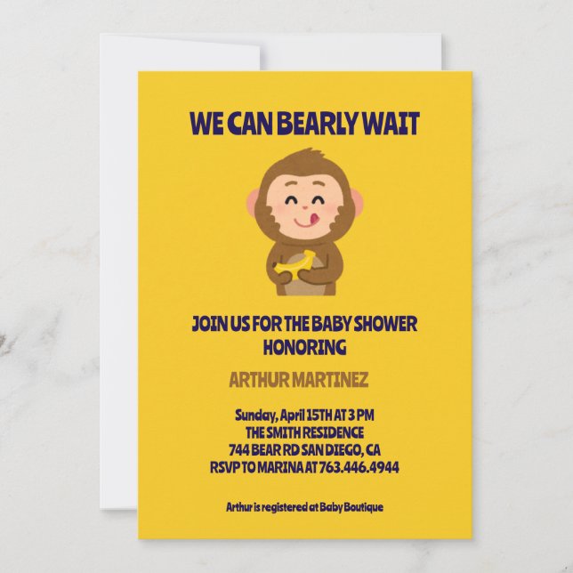 Cute Monkey Theme Boy Baby Shower  Invitation (Front)