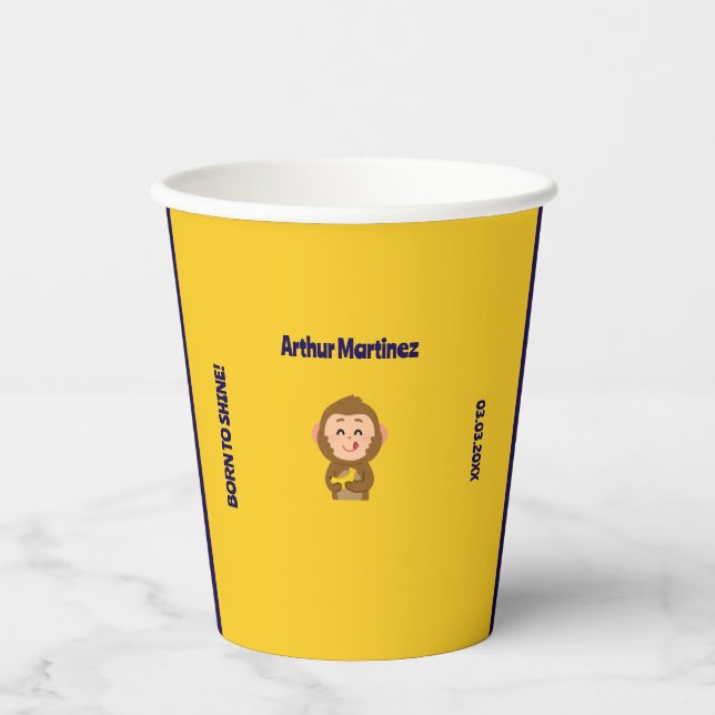 Cute Monkey Theme Boy Baby Shower  Paper Cups (Front)