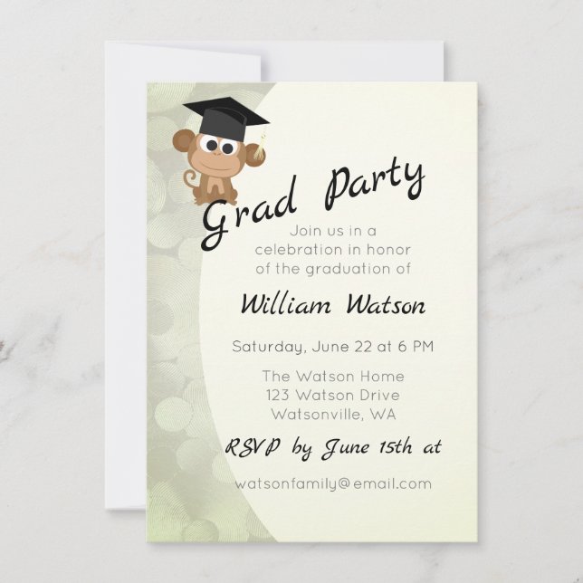 Cute Monkey Themed Graduation Party Invitation (Front)