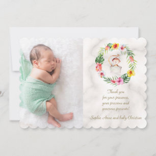 Cute Monkey Tropical Floral Girl Baby Shower Thank You Card
