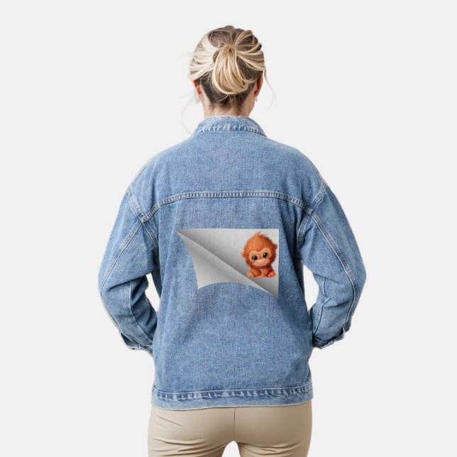 cute monkey under the patch denim jacket (Model)