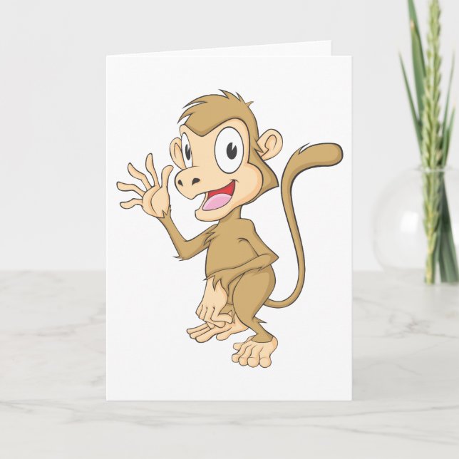 Cute Monkey Waving Hand Hi Hello Goodbye Card (Front)