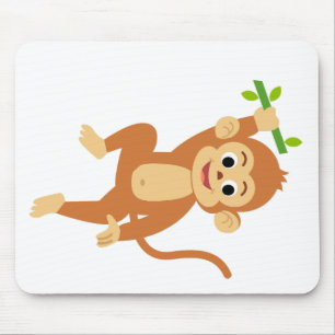Cute Monkey with Bamboo Mouse Pad