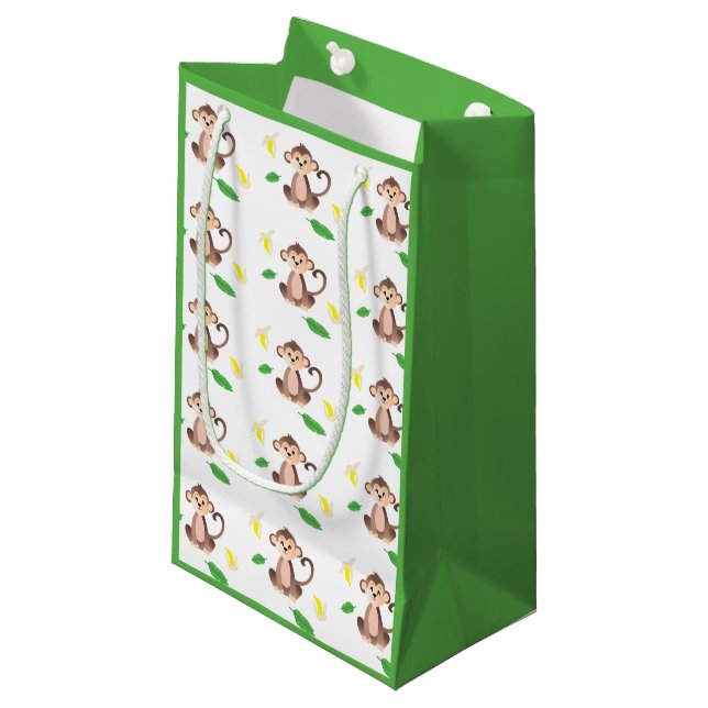 Cute Monkey With Banana Peels Pattern Green Small Gift Bag (Front Angled)