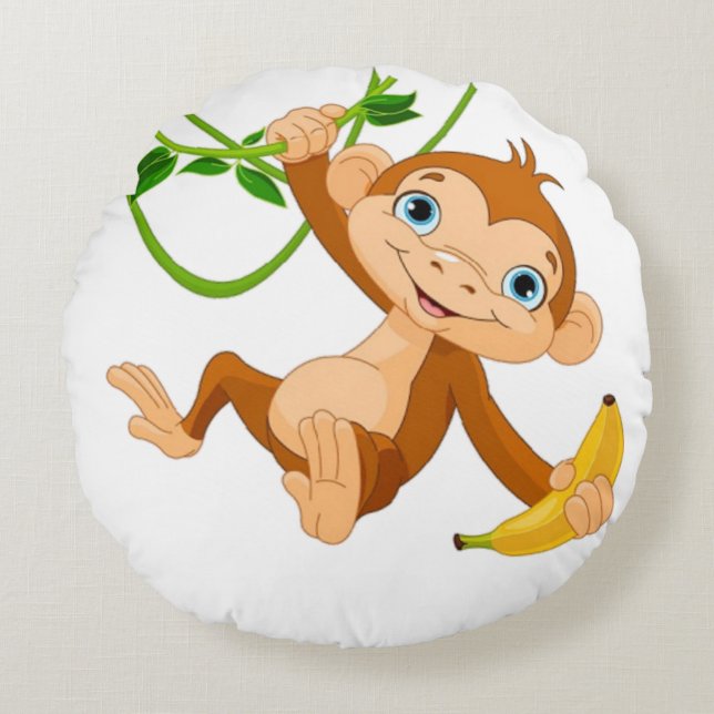 Cute Monkey with Banana Round Cushion (Front)