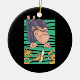 Cute Monkey With Bananas Ceramic Ornament