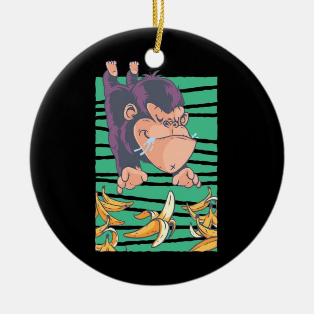 Cute Monkey With Bananas Ceramic Ornament (Front)