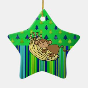 Cute monkey with bananas christmas ornament