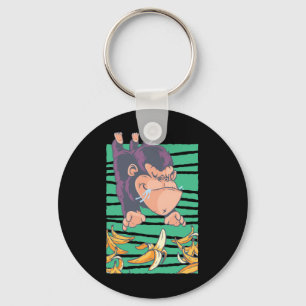 Cute Monkey With Bananas Key Ring