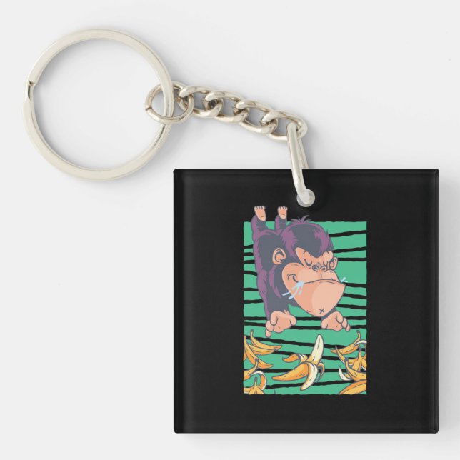 Cute Monkey With Bananas Key Ring (Front)