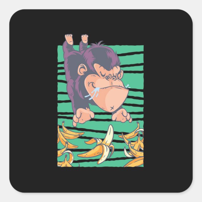 Cute Monkey With Bananas Square Sticker (Front)