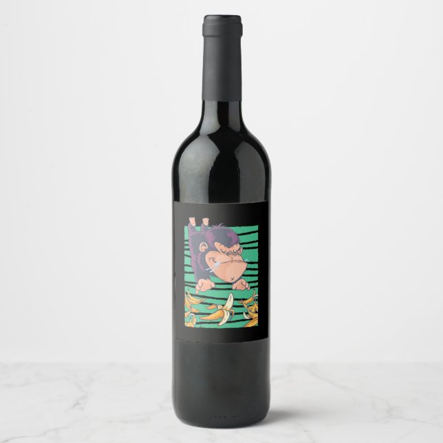 Cute Monkey With Bananas Wine Label (Front)
