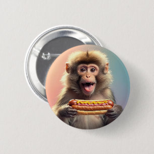 Cute Monkey With Hotdog  6 Cm Round Badge