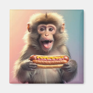 Cute Monkey With Hotdog Magnet