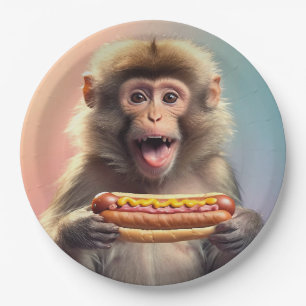 Cute Monkey With Hotdog Paper Plate