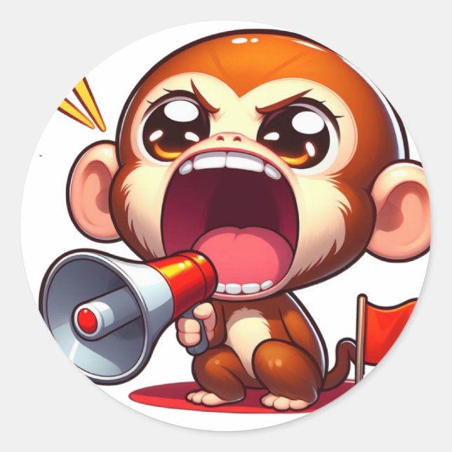 Cute Monkey With MegaPhone Classic Round Sticker (Front)