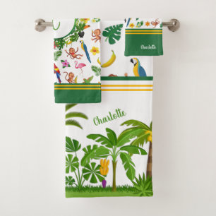 Cute Monkeys and Bananas in Jungle Pattern Bath Towel Set