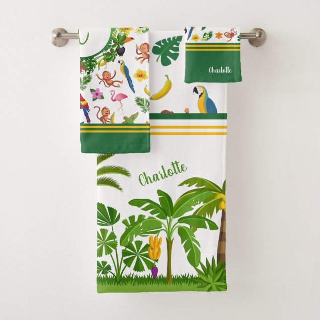 Cute Monkeys and Bananas in Jungle Pattern Bath Towel Set (Insitu)