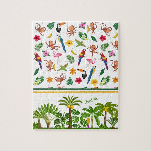 Cute Monkeys and Bananas in Jungle Pattern Jigsaw Puzzle (Vertical)