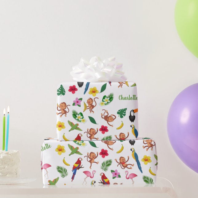 Cute Monkeys and Bananas in Jungle Pattern Wrapping Paper (Party Gifts)