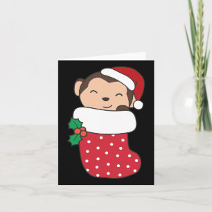 Cute Monkeys In Christmas Stockings For Christmas Card